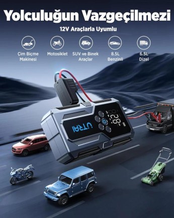 UTRAI JS-9 Jstar 9 15000mAh 1500A Akü Takviye Cihazı + Lastik Şişirme Pompası Taşınabilir Jump Starter (Çanta+Powerbank+Led Lamba+LCD Ekran) - Thumbnail