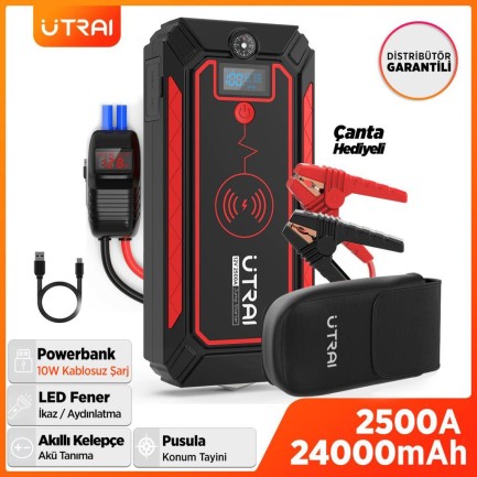 UTRAI Jstar 4 24000 mAh 2500A Jump Starter Taşınabilir Akü Takviye Cihazı ( Kablosuz Şarj + Pusula + Çanta + Led lamba + Powerbank ) - Thumbnail