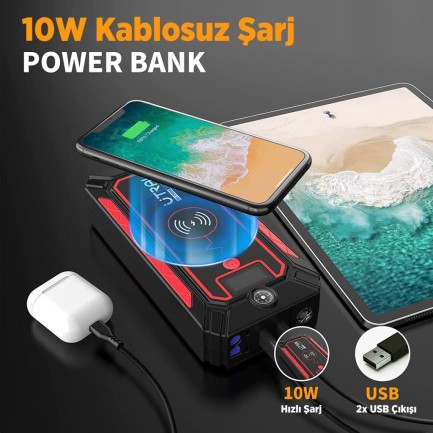 UTRAI Jstar 4 24000 mAh 2500A Jump Starter Taşınabilir Akü Takviye Cihazı ( Kablosuz Şarj + Pusula + Çanta + Led lamba + Powerbank ) - Thumbnail