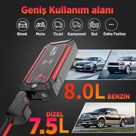 UTRAI Jstar 4 24000 mAh 2500A Jump Starter Taşınabilir Akü Takviye Cihazı ( Kablosuz Şarj + Pusula + Çanta + Led lamba + Powerbank ) - Thumbnail