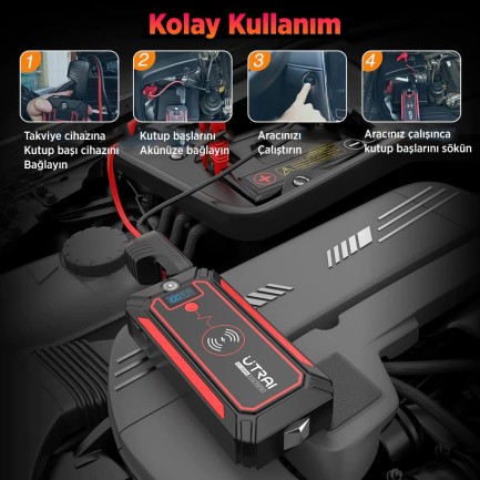 UTRAI Jstar 4 24000 mAh 2500A Jump Starter Taşınabilir Akü Takviye Cihazı ( Kablosuz Şarj + Pusula + Çanta + Led lamba + Powerbank ) - Thumbnail