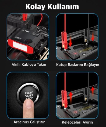 UTRAI Jstar 5 24000mAh 2000A Jump Starter + Lastik Şişirme Pompası Taşınabilir Akü Takviye Cihazı ( Çanta + LCD Ekran + Powerbank + Led Lamba) - Thumbnail
