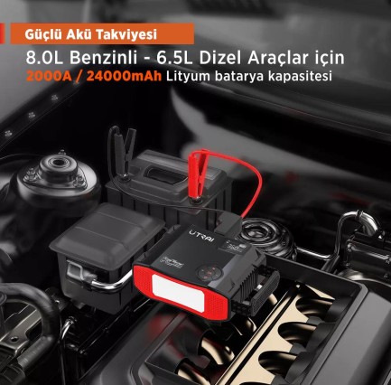 UTRAI Jstar 5 24000mAh 2000A Jump Starter + Lastik Şişirme Pompası Taşınabilir Akü Takviye Cihazı ( Çanta + LCD Ekran + Powerbank + Led Lamba) - Thumbnail