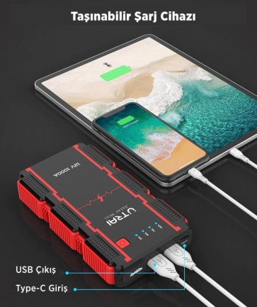 UTRAI Jstar Mini 13000mAh 1000A Jump Starter Taşınabilir Akü Takviye Cihazı ( Powerbank + Led Lamba) - Thumbnail