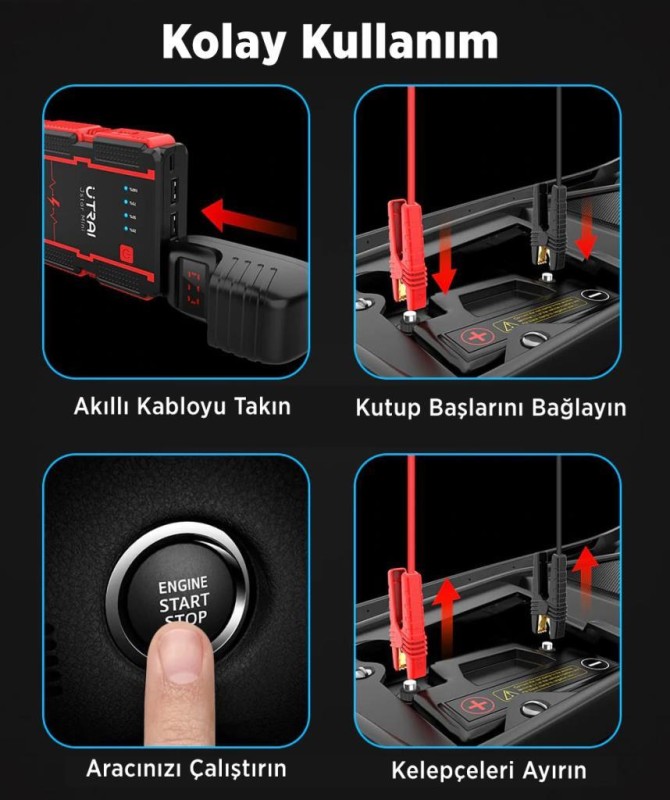 UTRAI Jstar Mini 13000mAh 1000A Jump Starter Taşınabilir Akü Takviye Cihazı ( Powerbank + Led Lamba)