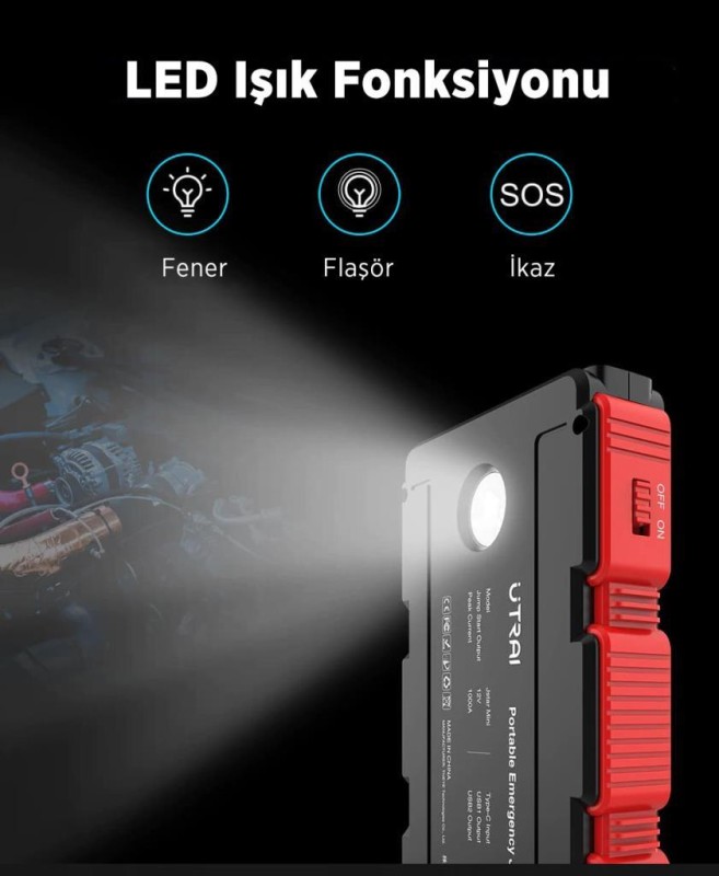 UTRAI Jstar Mini 13000mAh 1000A Jump Starter Taşınabilir Akü Takviye Cihazı ( Powerbank + Led Lamba)