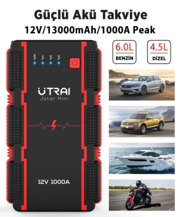 UTRAI Jstar Mini 13000mAh 1000A Jump Starter Taşınabilir Akü Takviye Cihazı ( Powerbank + Led Lamba) - Thumbnail