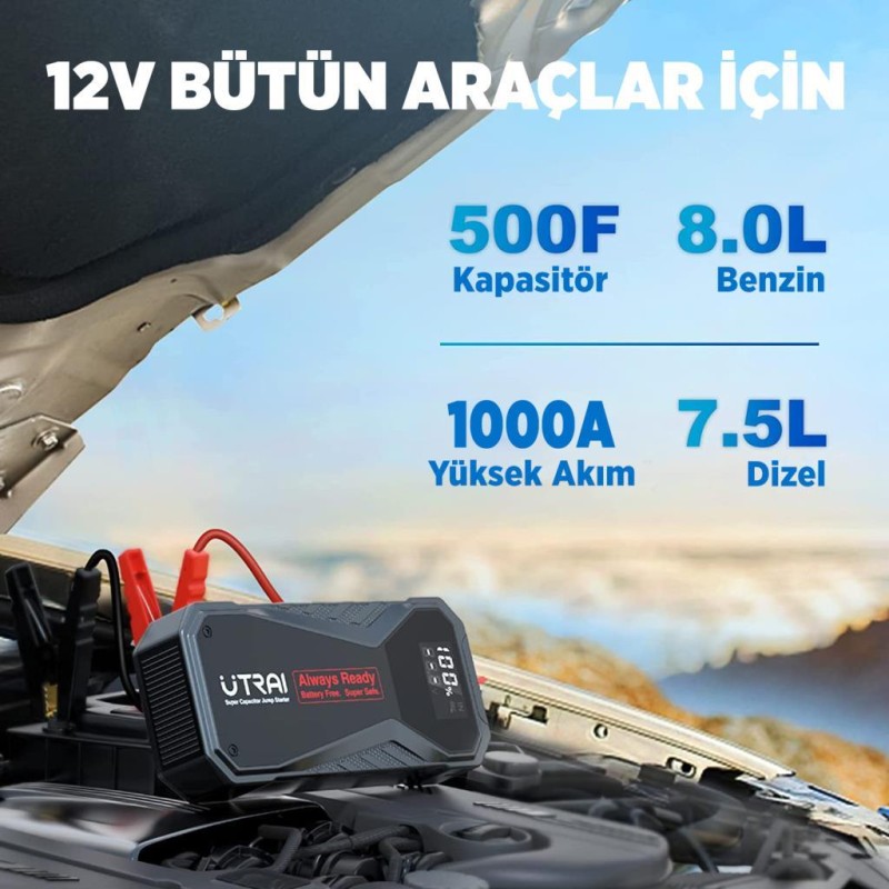 UTRAI Jstar X1 Süper Kapasitörlü 1000A Jump Starter Taşınabilir Akü Takviye Cihazı