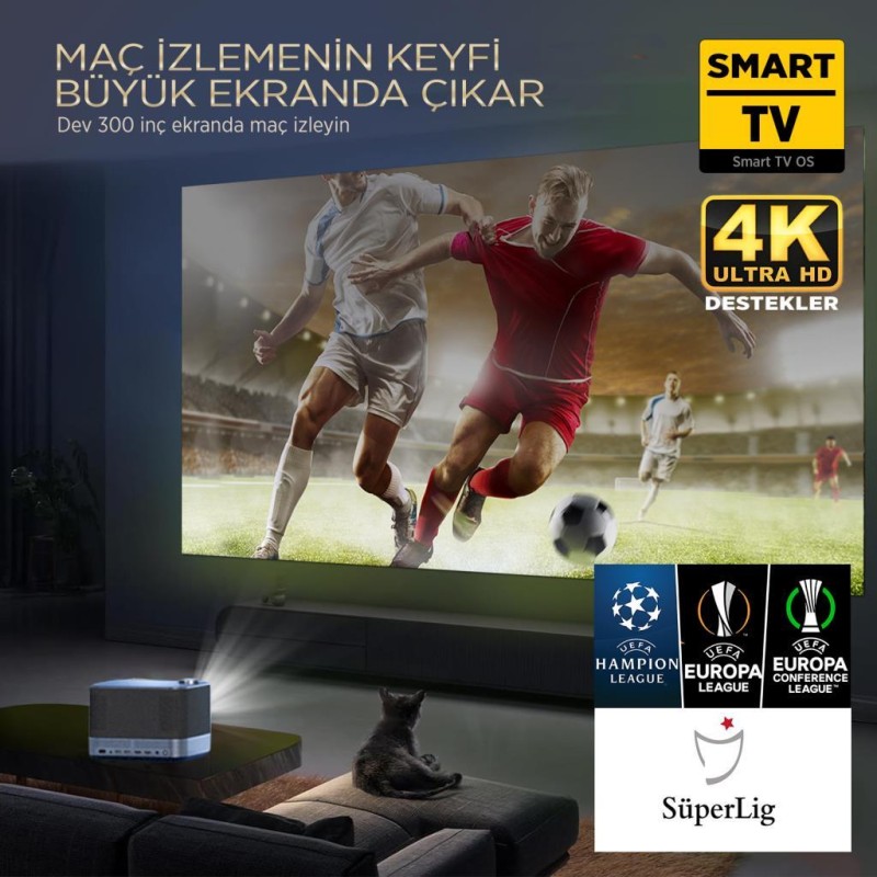 Vankyo Aurzen Boom 3 4K Smart TV Projeksiyon Cihazı +Auto Focus+Auto Keystone+6G WiFi+5.2 Bluetooth+300 İnç Yansıtma+36W HiFi Dolby Ses Sistemi - PS5/PS4/XBOX