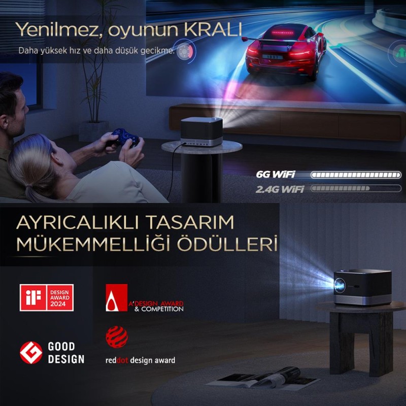 Vankyo Aurzen Boom 3 4K Smart TV Projeksiyon Cihazı +Auto Focus+Auto Keystone+6G WiFi+5.2 Bluetooth+300 İnç Yansıtma+36W HiFi Dolby Ses Sistemi - PS5/PS4/XBOX