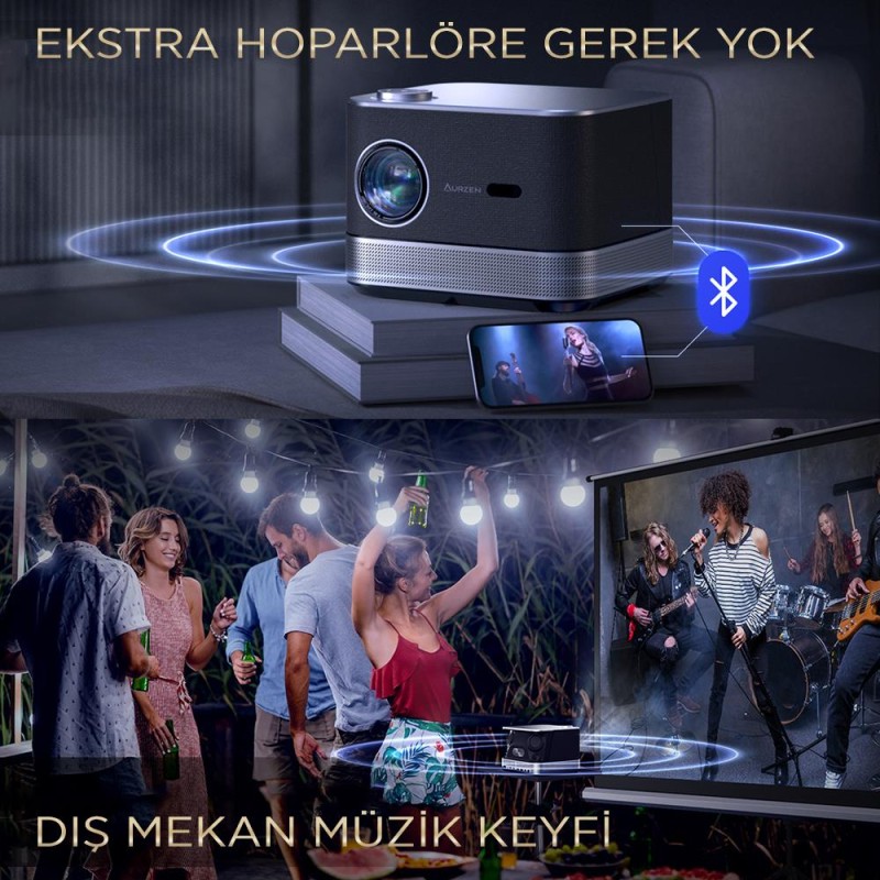 Vankyo Aurzen Boom 3 4K Smart TV Projeksiyon Cihazı +Auto Focus+Auto Keystone+6G WiFi+5.2 Bluetooth+300 İnç Yansıtma+36W HiFi Dolby Ses Sistemi - PS5/PS4/XBOX