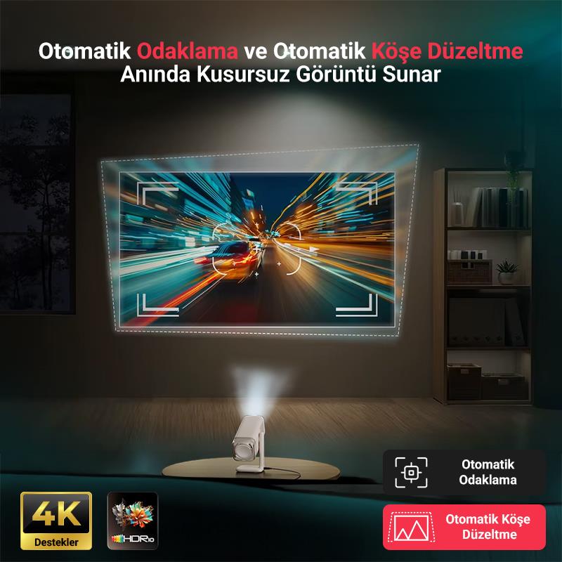 Vankyo Aurzen Boom Air Android Google TV 4K Destekli Projeksiyon Cihazı +HDR10+ToF Auto Focus+Auto Keystone+6G WiFi+6.1BT+Dolby Ses Sistemi+Powerbank Desteği - PS5/PS4/XBOX