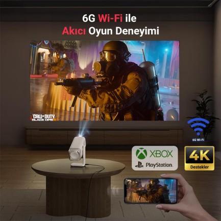 Vankyo Aurzen Boom Air Android Google TV 4K Destekli Projeksiyon Cihazı +HDR10+ToF Auto Focus+Auto Keystone+6G WiFi+6.1BT+Dolby Ses Sistemi+Powerbank Desteği - PS5/PS4/XBOX - Thumbnail