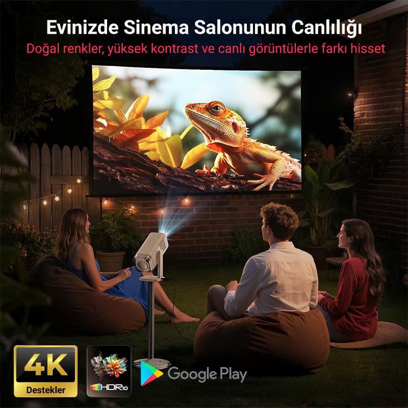 Vankyo Aurzen Boom Air Android Google TV 4K Destekli Projeksiyon Cihazı +HDR10+ToF Auto Focus+Auto Keystone+6G WiFi+6.1BT+Dolby Ses Sistemi+Powerbank Desteği - PS5/PS4/XBOX