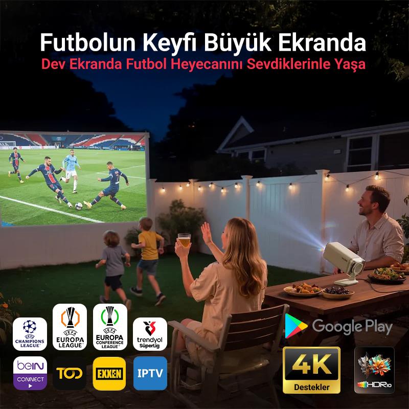 Vankyo Aurzen Boom Air Android Google TV 4K Destekli Projeksiyon Cihazı +HDR10+ToF Auto Focus+Auto Keystone+6G WiFi+6.1BT+Dolby Ses Sistemi+Powerbank Desteği - PS5/PS4/XBOX