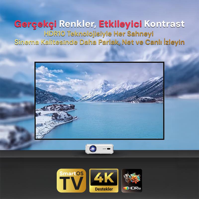 Vankyo Aurzen D1 Smart TV 4K Destekli Projeksiyon Cihazı +HDR10+Auto Focus+Auto Keystone+6G WiFi+6.1BT+Dolby Ses Sistemi - PS5/PS4/XBOX