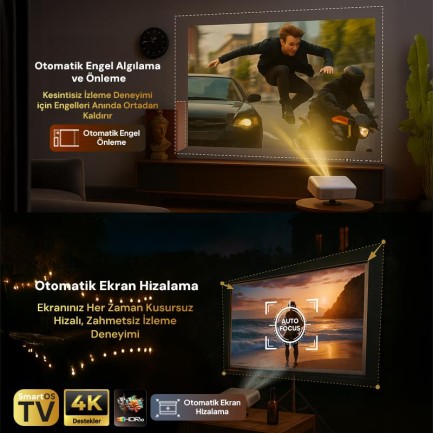 Vankyo Aurzen D1 Smart TV 4K Destekli Projeksiyon Cihazı +HDR10+Auto Focus+Auto Keystone+6G WiFi+6.1BT+Dolby Ses Sistemi - PS5/PS4/XBOX - Thumbnail