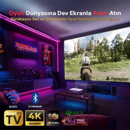 Vankyo Aurzen D1 Smart TV 4K Destekli Projeksiyon Cihazı +HDR10+Auto Focus+Auto Keystone+6G WiFi+6.1BT+Dolby Ses Sistemi - PS5/PS4/XBOX - Thumbnail