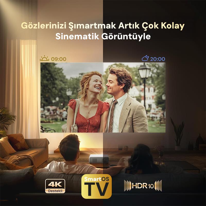 Vankyo Aurzen D1 Smart TV 4K Destekli Projeksiyon Cihazı +HDR10+Auto Focus+Auto Keystone+6G WiFi+6.1BT+Dolby Ses Sistemi - PS5/PS4/XBOX