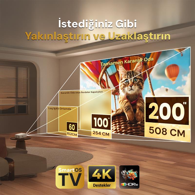 Vankyo Aurzen D1 Smart TV 4K Destekli Projeksiyon Cihazı +HDR10+Auto Focus+Auto Keystone+6G WiFi+6.1BT+Dolby Ses Sistemi - PS5/PS4/XBOX