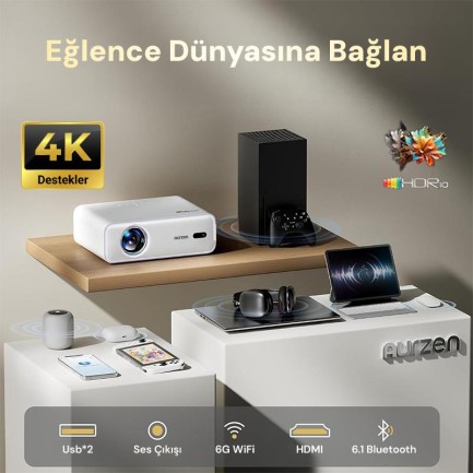 Vankyo Aurzen D1 Smart TV 4K Destekli Projeksiyon Cihazı +HDR10+Auto Focus+Auto Keystone+6G WiFi+6.1BT+Dolby Ses Sistemi - PS5/PS4/XBOX - Thumbnail