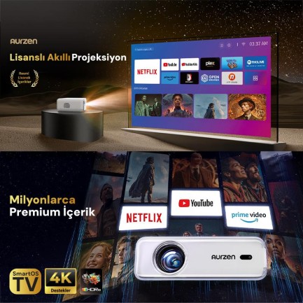 Vankyo Aurzen D1 Smart TV 4K Destekli Projeksiyon Cihazı +HDR10+Auto Focus+Auto Keystone+6G WiFi+6.1BT+Dolby Ses Sistemi - PS5/PS4/XBOX - Thumbnail