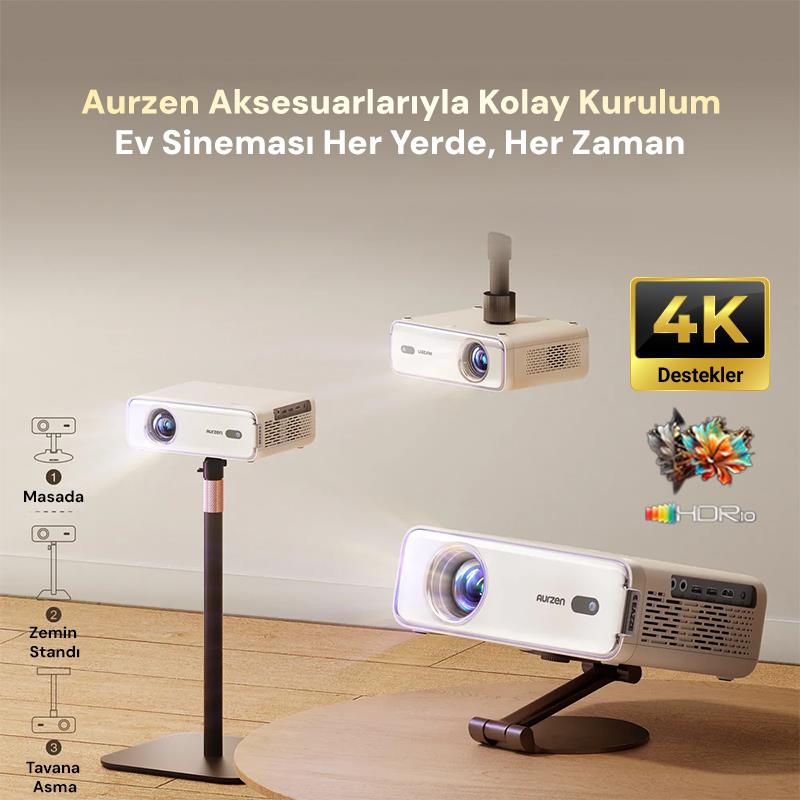 Vankyo Aurzen D1 Smart TV 4K Destekli Projeksiyon Cihazı +HDR10+Auto Focus+Auto Keystone+6G WiFi+6.1BT+Dolby Ses Sistemi - PS5/PS4/XBOX