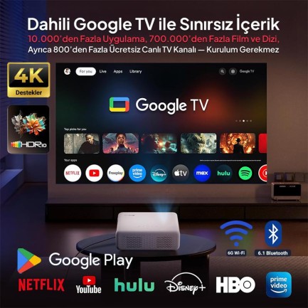 Vankyo Aurzen D1G Android Google TV 4K Destekli Projeksiyon Cihazı +HDR10+Auto Focus+Auto Keystone+6G WiFi+6.1BT+Dolby Ses Sistemi - PS5/PS4/XBOX - Thumbnail