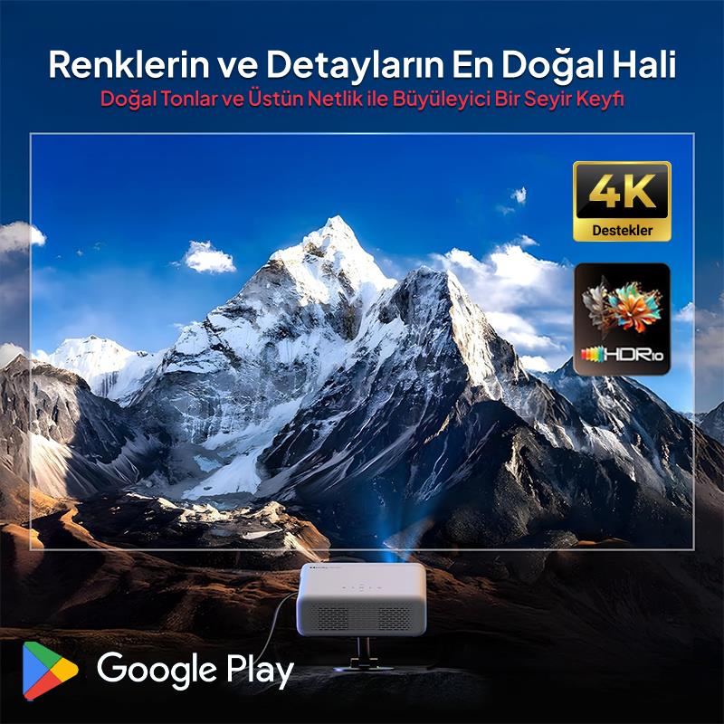 Vankyo Aurzen D1G Android Google TV 4K Destekli Projeksiyon Cihazı +HDR10+Auto Focus+Auto Keystone+6G WiFi+6.1BT+Dolby Ses Sistemi - PS5/PS4/XBOX