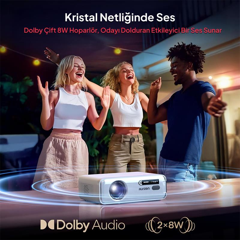 Vankyo Aurzen D1G Android Google TV 4K Destekli Projeksiyon Cihazı +HDR10+Auto Focus+Auto Keystone+6G WiFi+6.1BT+Dolby Ses Sistemi - PS5/PS4/XBOX