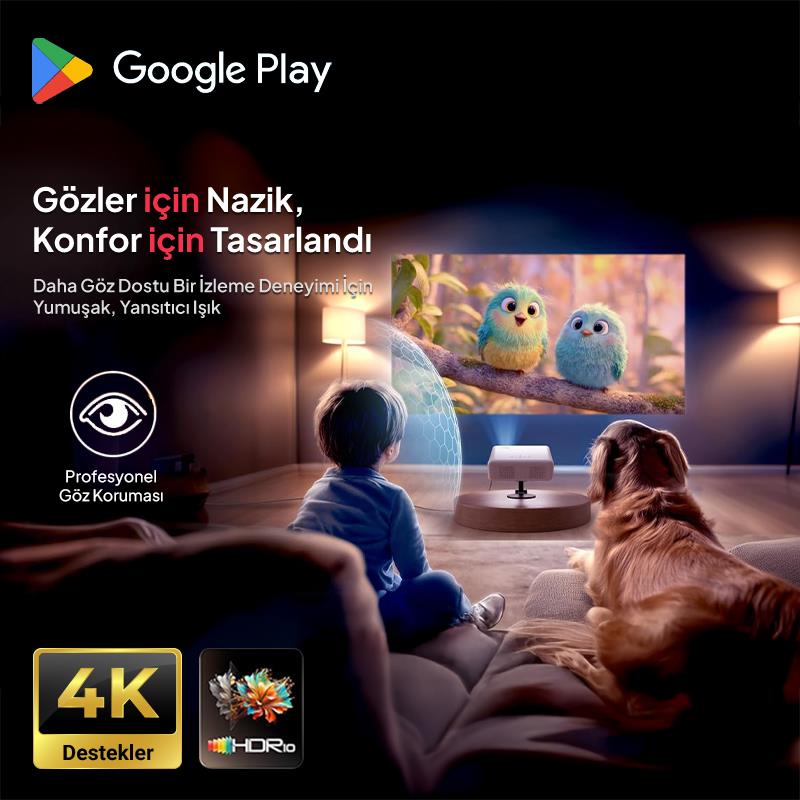 Vankyo Aurzen D1G Android Google TV 4K Destekli Projeksiyon Cihazı +HDR10+Auto Focus+Auto Keystone+6G WiFi+6.1BT+Dolby Ses Sistemi - PS5/PS4/XBOX