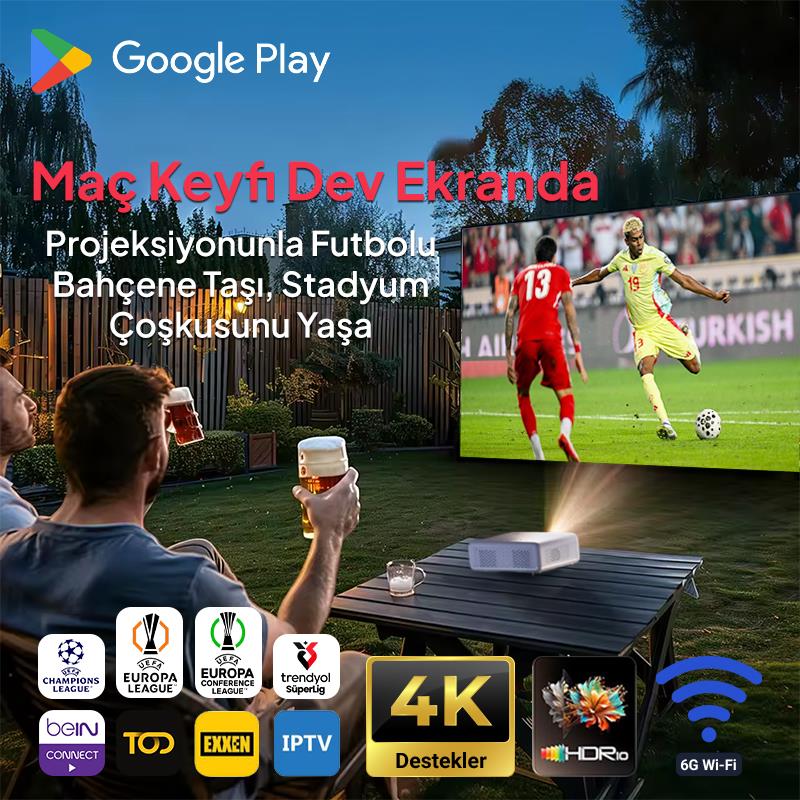 Vankyo Aurzen D1G Android Google TV 4K Destekli Projeksiyon Cihazı +HDR10+Auto Focus+Auto Keystone+6G WiFi+6.1BT+Dolby Ses Sistemi - PS5/PS4/XBOX