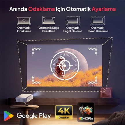 Vankyo Aurzen D1G Android Google TV 4K Destekli Projeksiyon Cihazı +HDR10+Auto Focus+Auto Keystone+6G WiFi+6.1BT+Dolby Ses Sistemi - PS5/PS4/XBOX - Thumbnail