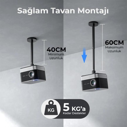 Vankyo Aurzen Projeksiyon Cihazları İçin 60CM Açılabilir Premium Tavan Duvar Askı Aparatı - Thumbnail