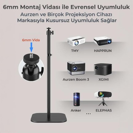 Vankyo Aurzen Premium Projeksiyon Zemin Standı Alüminyum Alaşım Tripod Yuvalı Siyah - Thumbnail