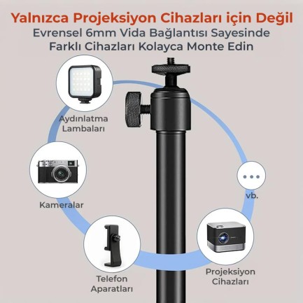 Vankyo Aurzen Premium Projeksiyon Zemin Standı Alüminyum Alaşım Tripod Yuvalı Siyah - Thumbnail