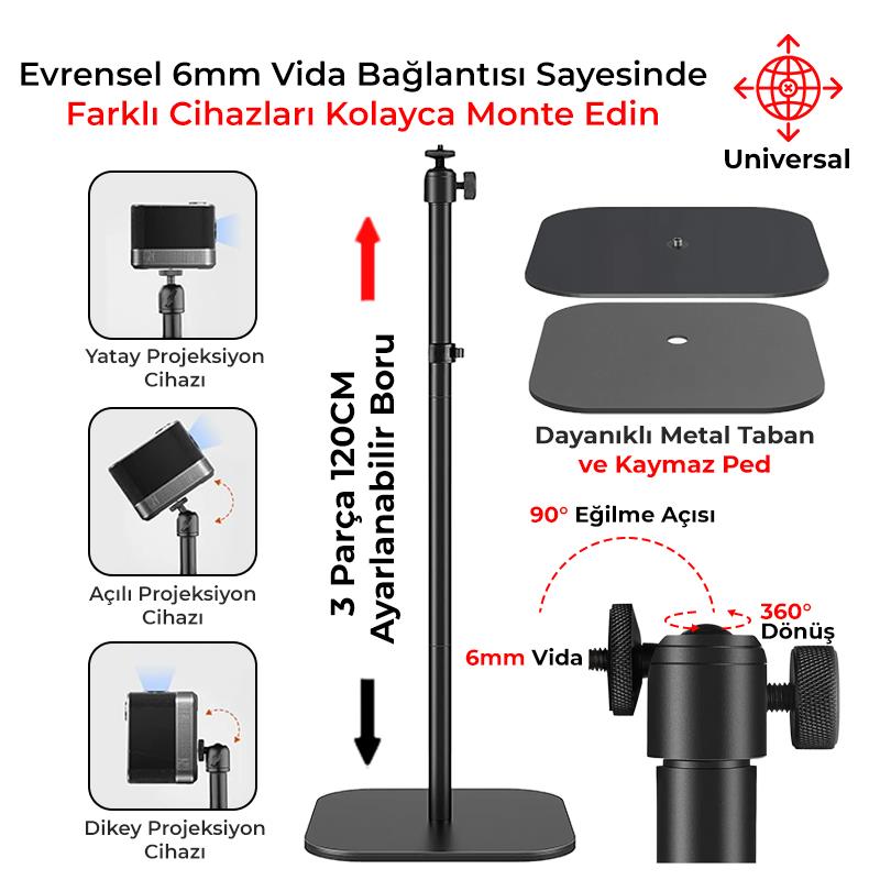 Vankyo Aurzen Premium Projeksiyon Zemin Standı Alüminyum Alaşım Tripod Yuvalı Siyah