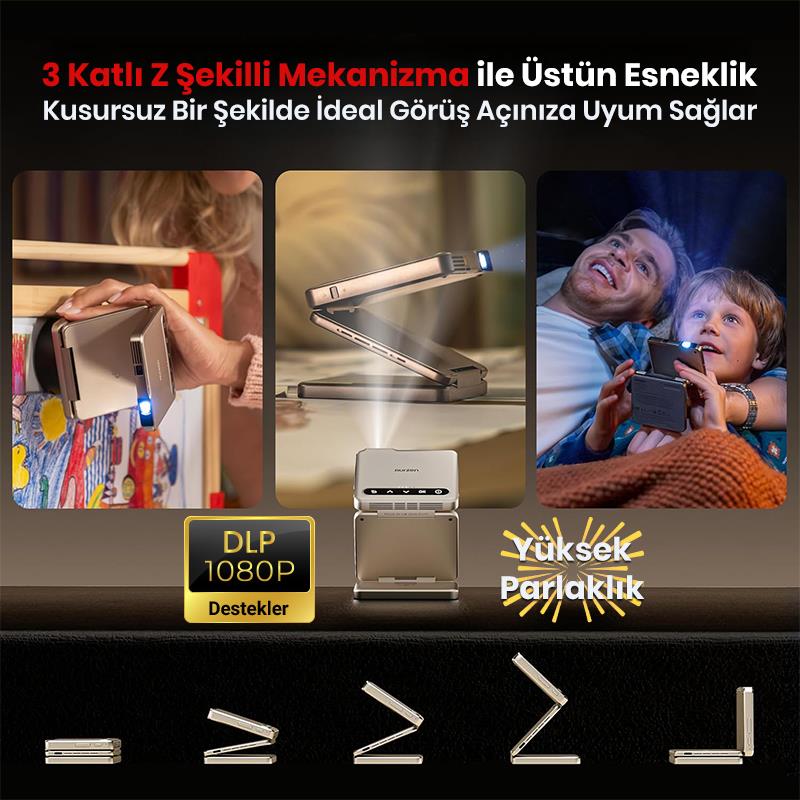 Vankyo Aurzen ZIP Katlanabilir DLP 1080P Destekli Bataryalı Projeksiyon Cihazı +Auto Focus+Auto Keystone+Type-C Hızlı Şarj+6G WiFi+6.1 Bluetooth Gold - PS5/PS4/XBOX
