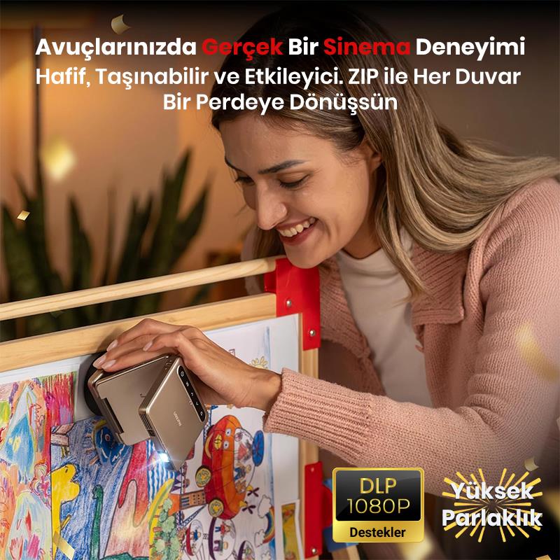 Vankyo Aurzen ZIP Katlanabilir DLP 1080P Destekli Bataryalı Projeksiyon Cihazı +Auto Focus+Auto Keystone+Type-C Hızlı Şarj+6G WiFi+6.1 Bluetooth Gold - PS5/PS4/XBOX