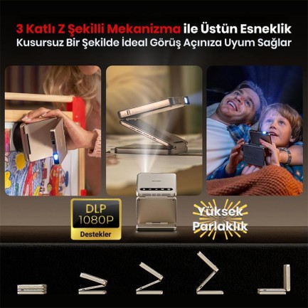 Vankyo Aurzen ZIP Katlanabilir DLP 1080P Destekli Bataryalı Projeksiyon Cihazı +Auto Focus+Auto Keystone+Type-C Hızlı Şarj+6G WiFi+6.1 Bluetooth Gold - PS5/PS4/XBOX - Thumbnail