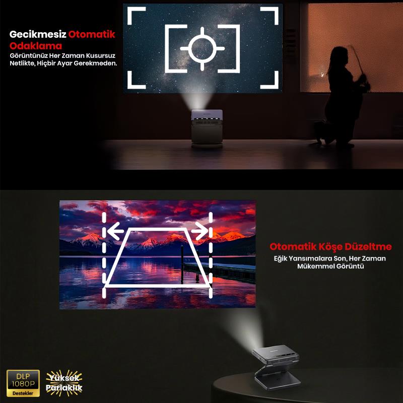 Vankyo Aurzen ZIP Katlanabilir DLP 1080P Destekli Bataryalı Projeksiyon Cihazı +Auto Focus+Auto Keystone+Type-C Hızlı Şarj+6G WiFi+6.1 Bluetooth Koyu Gri - PS5/PS4/XBOX