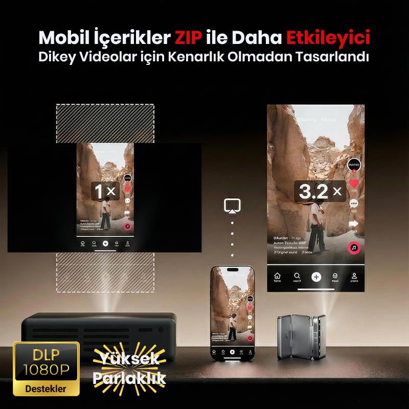 Vankyo Aurzen ZIP Katlanabilir DLP 1080P Destekli Bataryalı Projeksiyon Cihazı +Auto Focus+Auto Keystone+Type-C Hızlı Şarj+6G WiFi+6.1 Bluetooth Koyu Gri - PS5/PS4/XBOX