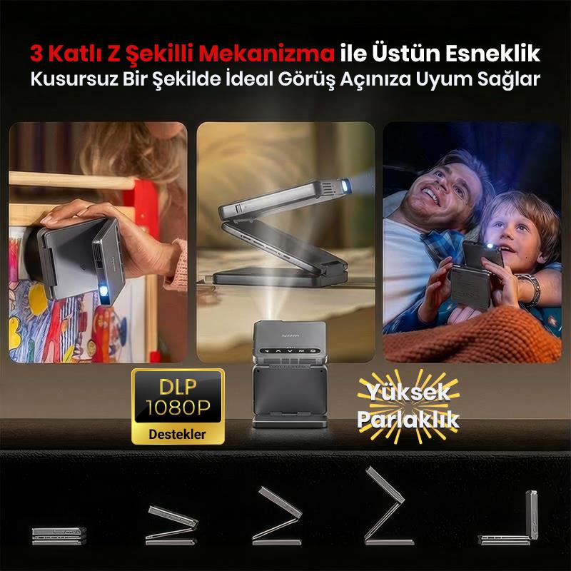 Vankyo Aurzen ZIP Katlanabilir DLP 1080P Destekli Bataryalı Projeksiyon Cihazı +Auto Focus+Auto Keystone+Type-C Hızlı Şarj+6G WiFi+6.1 Bluetooth Koyu Gri - PS5/PS4/XBOX