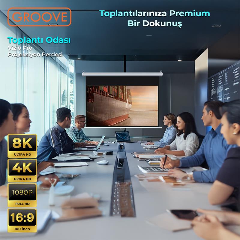 Groove Vizio Pro 100¨ Inch 220x125cm Blackout Işık Geçirmez Profesyonel Projeksiyon Perdesi +Canlı Renkler+Göz Koruması+Leke Tutmaz Projector