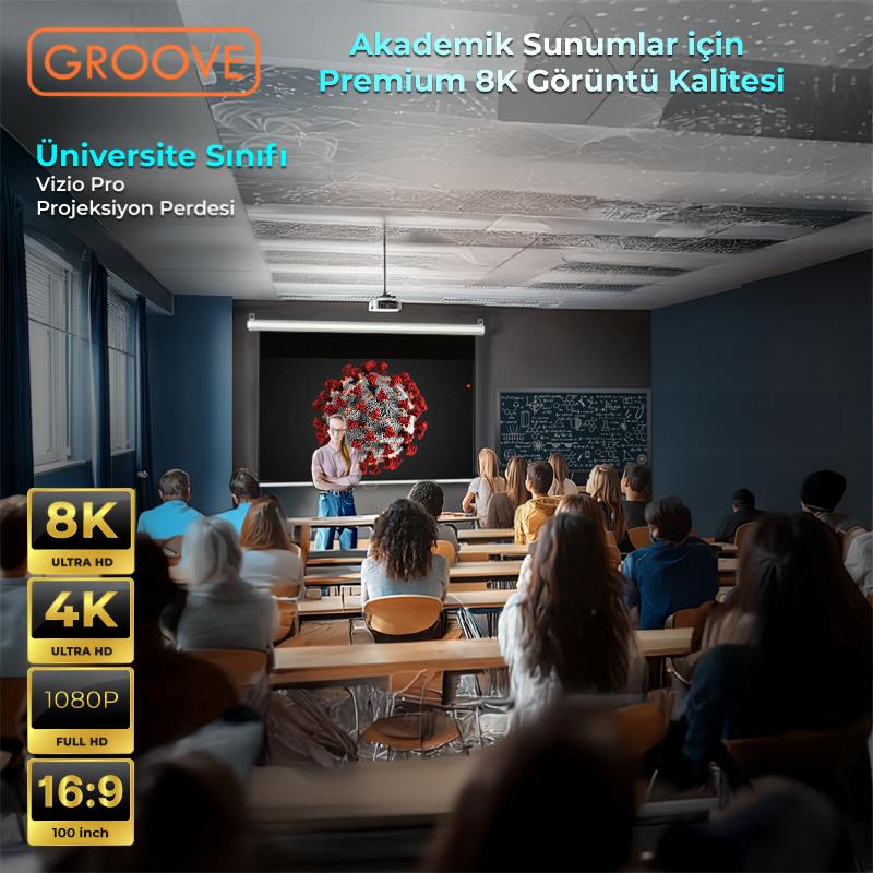 Groove Vizio Pro 100¨ Inch 220x125cm Blackout Işık Geçirmez Profesyonel Projeksiyon Perdesi +Canlı Renkler+Göz Koruması+Leke Tutmaz Projector