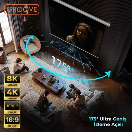 Groove Vizio Pro 100¨ Inch 220x125cm Blackout Işık Geçirmez Profesyonel Projeksiyon Perdesi +Canlı Renkler+Göz Koruması+Leke Tutmaz Projector - Thumbnail