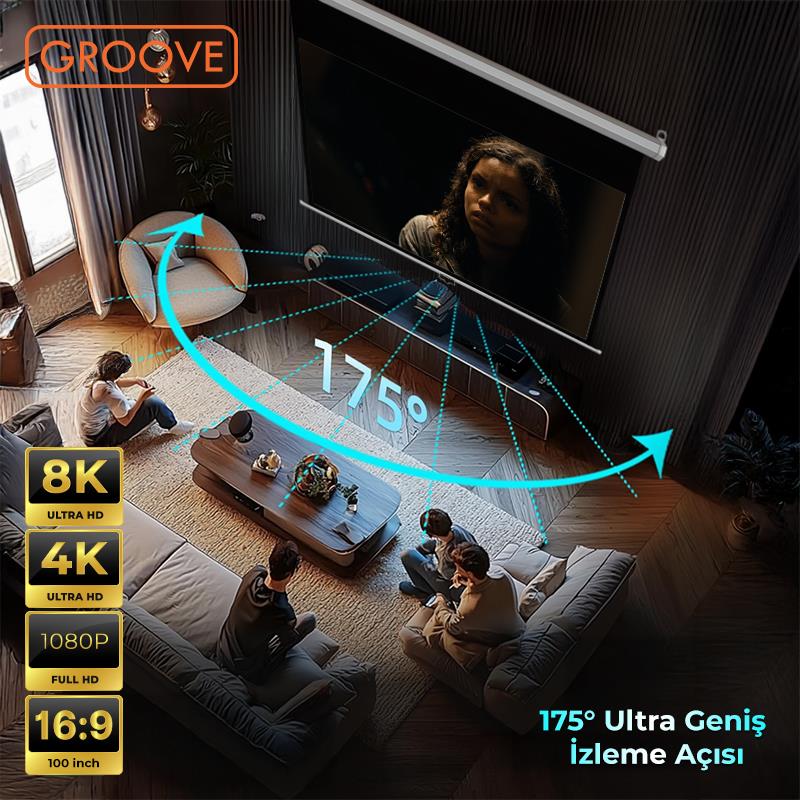 Groove Vizio Pro 100¨ Inch 220x125cm Blackout Işık Geçirmez Profesyonel Projeksiyon Perdesi +Canlı Renkler+Göz Koruması+Leke Tutmaz Projector