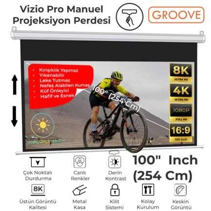 GROOVE - Groove Vizio Pro 100¨ Inch 220x125cm Blackout Işık Geçirmez Profesyonel Projeksiyon Perdesi +Canlı Renkler+Göz Koruması+Leke Tutmaz Projector