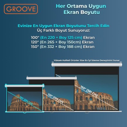 Groove Vizio Pro 100¨ Inch 220x125cm Blackout Işık Geçirmez Profesyonel Projeksiyon Perdesi +Canlı Renkler+Göz Koruması+Leke Tutmaz Projector - Thumbnail
