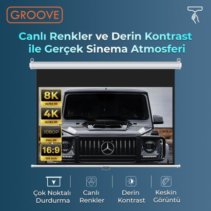 Groove Vizio Pro 100¨ Inch 220x125cm Blackout Işık Geçirmez Profesyonel Projeksiyon Perdesi +Canlı Renkler+Göz Koruması+Leke Tutmaz Projector - Thumbnail